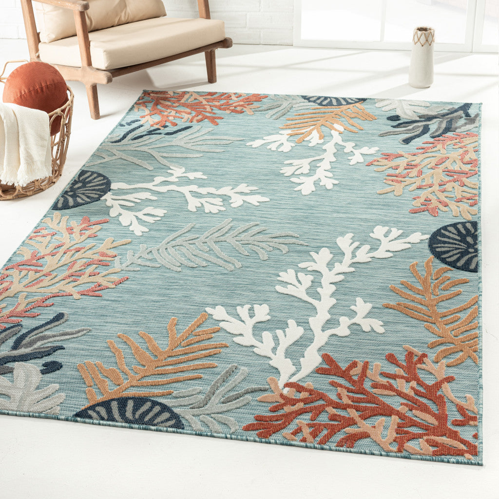 5' X 7' Blue And White Abstract Stain Resistant Indoor Outdoor Area Rug