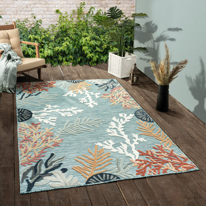 5' X 7' Blue And White Abstract Stain Resistant Indoor Outdoor Area Rug