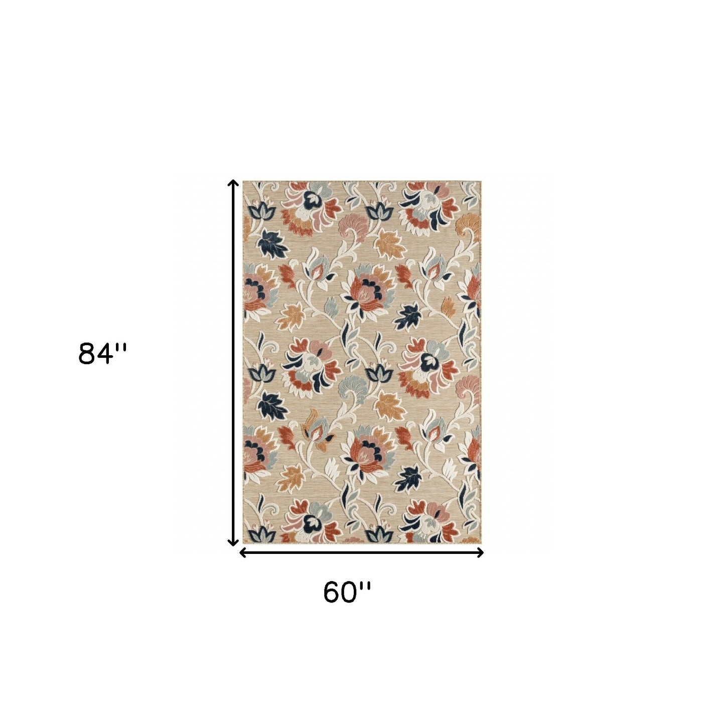 5' X 7' Blue And Beige Floral Stain Resistant Indoor Outdoor Area Rug