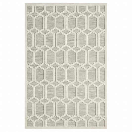 5' X 7' Gray And Ivory Geometric Stain Resistant Indoor Outdoor Area Rug