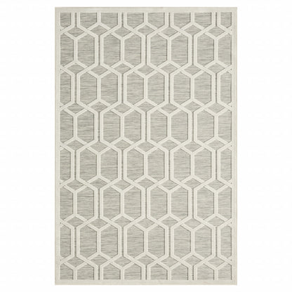 8' X 10' Gray And Ivory Geometric Stain Resistant Indoor Outdoor Area Rug