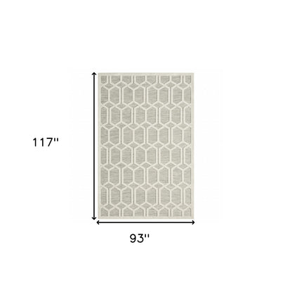 8' X 10' Gray And Ivory Geometric Stain Resistant Indoor Outdoor Area Rug