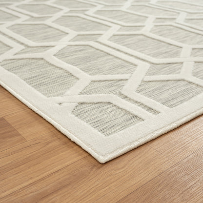 8' X 10' Gray And Ivory Geometric Stain Resistant Indoor Outdoor Area Rug