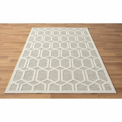 8' X 10' Gray And Ivory Geometric Stain Resistant Indoor Outdoor Area Rug