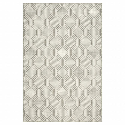 5' X 7' Gray And Ivory Geometric Stain Resistant Indoor Outdoor Area Rug