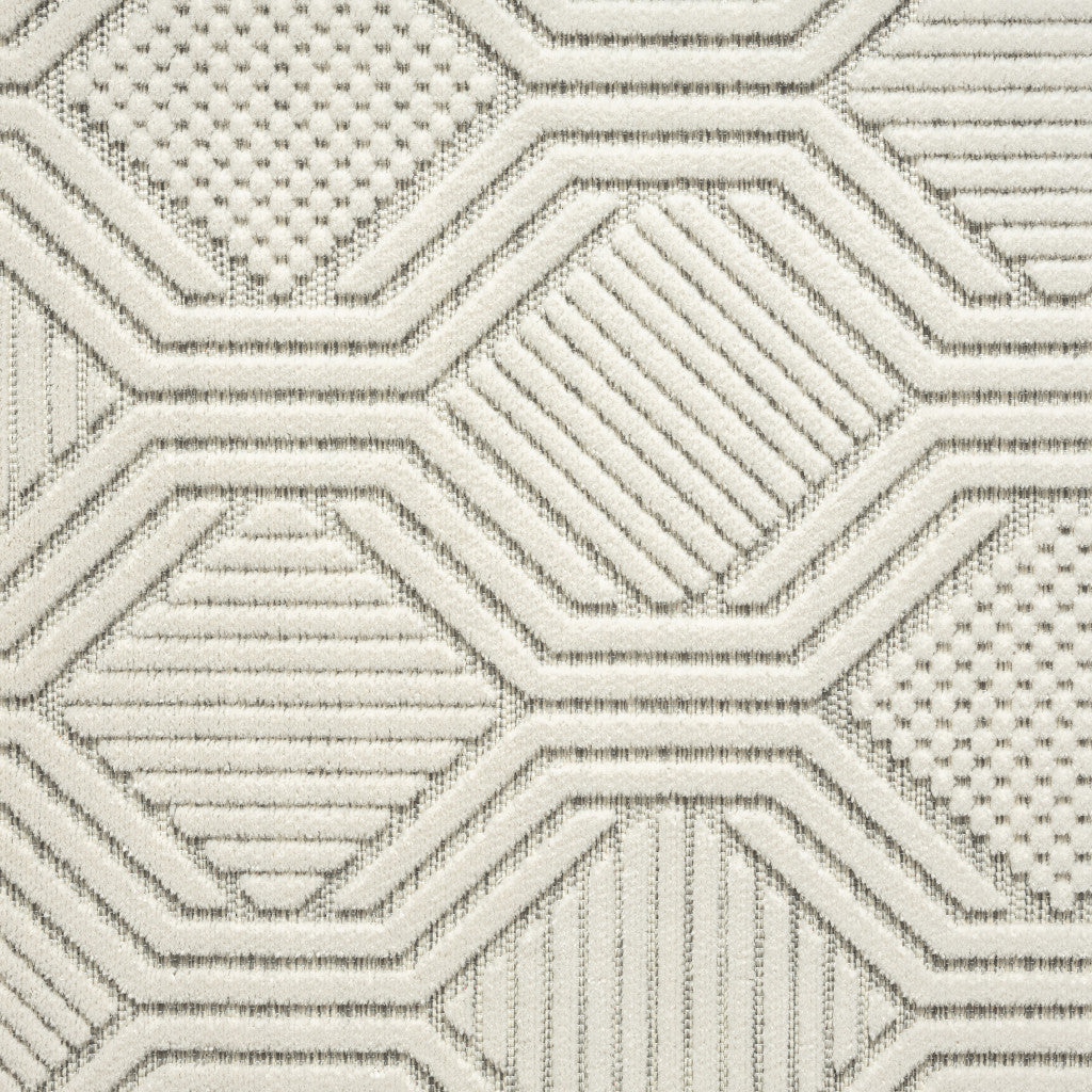 5' X 7' Gray And Ivory Geometric Stain Resistant Indoor Outdoor Area Rug