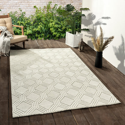 8' X 10' Gray And Ivory Geometric Stain Resistant Indoor Outdoor Area Rug