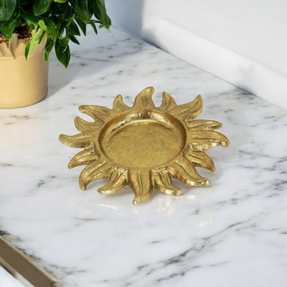 7" Gold Sunburst Cast Iron Handmade Vanity Tray