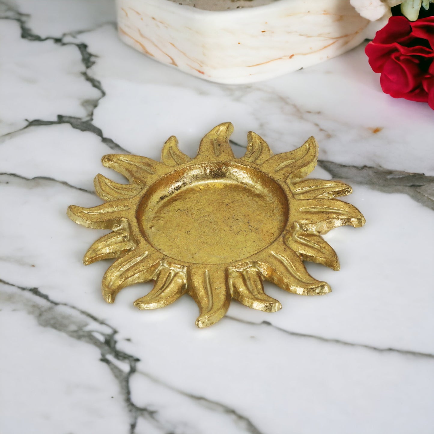 7" Gold Sunburst Cast Iron Handmade Vanity Tray