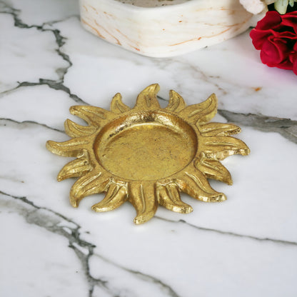 7" Gold Sunburst Cast Iron Handmade Vanity Tray