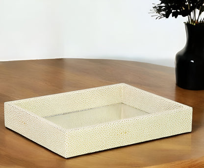 10" White and Gold Rectangular Wood Handmade Serving Tray