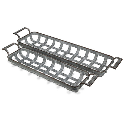 Set of Two Gray Metal Handmade Tray With Handles