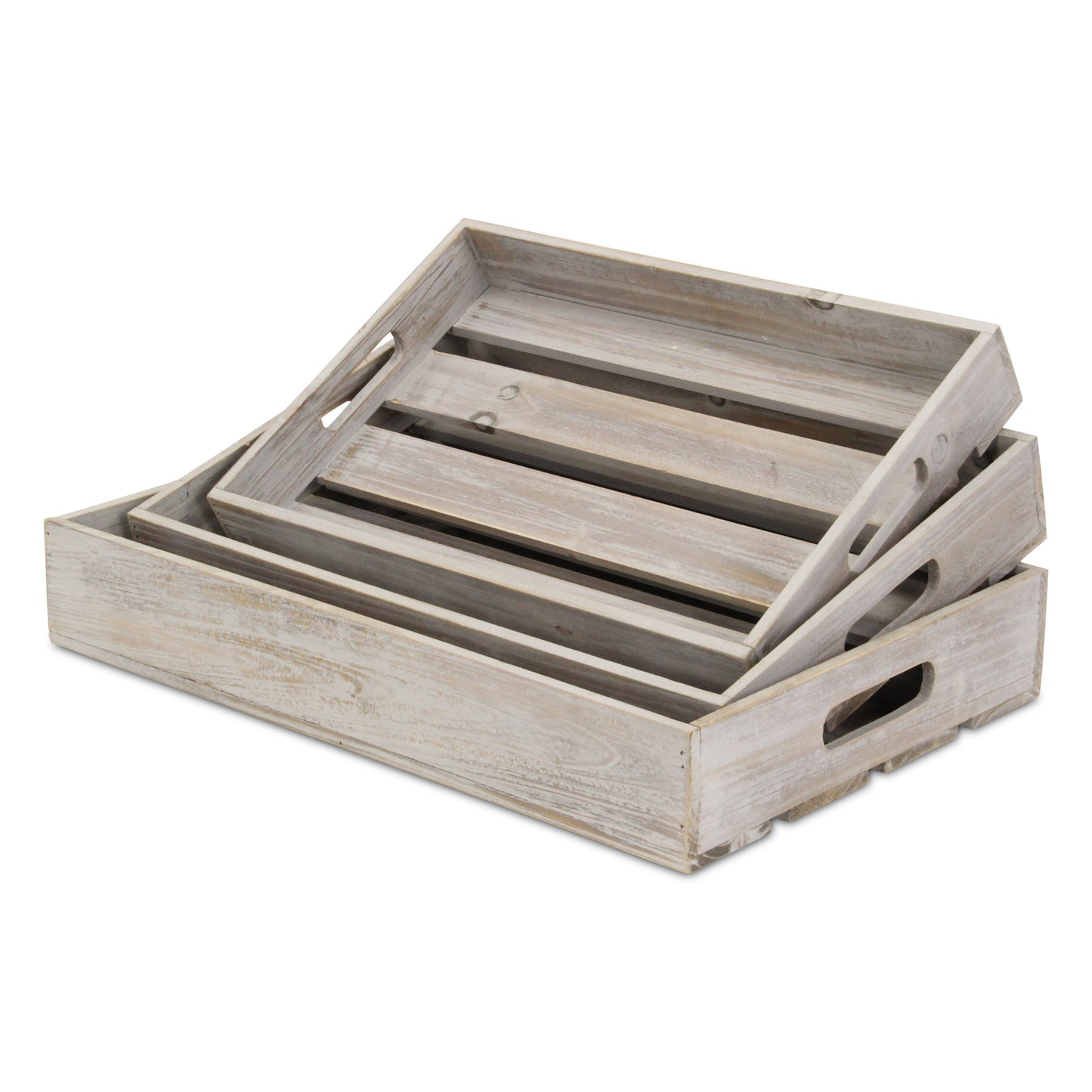 19" Gray Rectangular Wood Handmade Tray With Handles