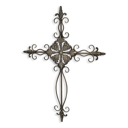 22" Gray Metal Scroll Design Gray Hanging Cross Wall Decor