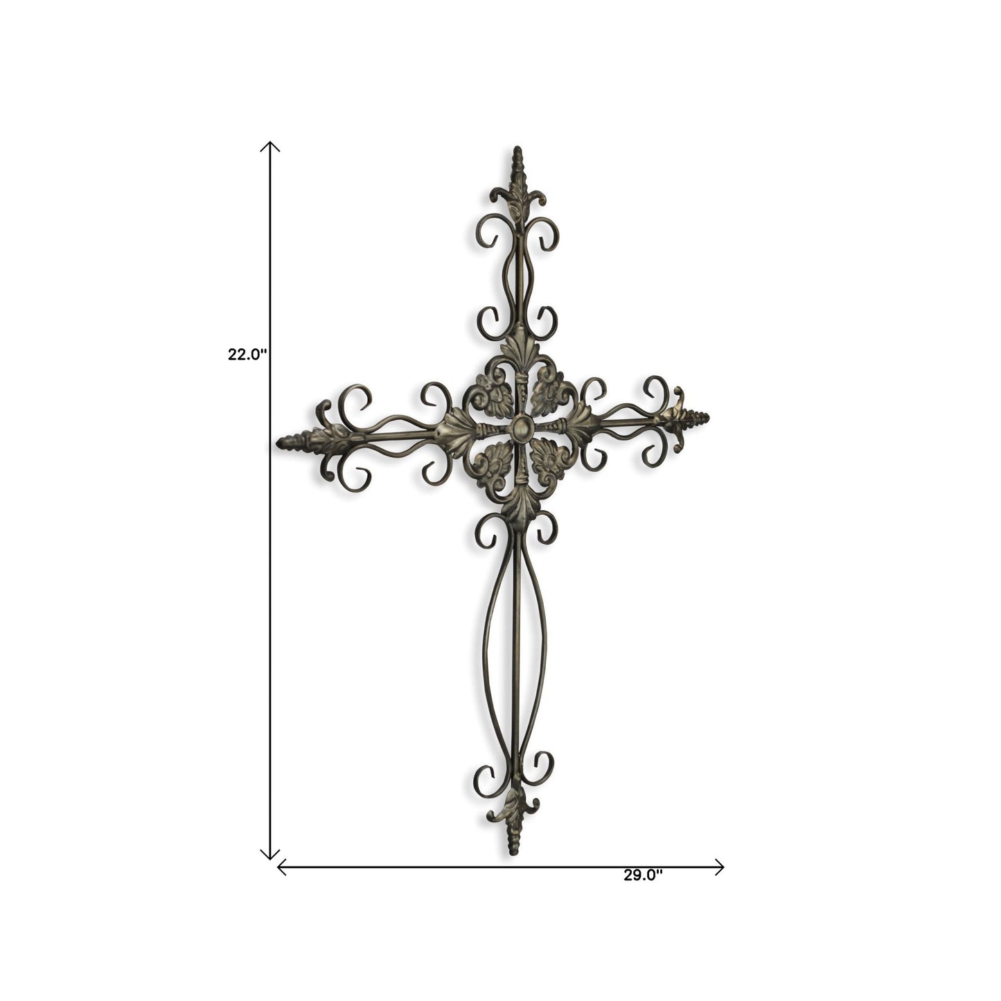 22" Gray Metal Scroll Design Gray Hanging Cross Wall Decor