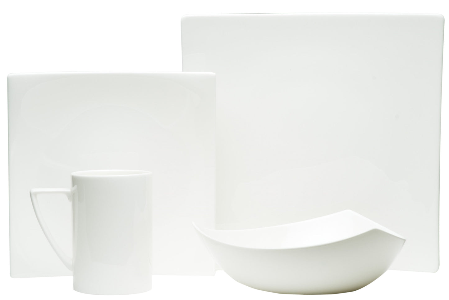 White Four Piece Square Bone China Dinnerware Set