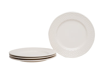 White Four Piece Round Weave Stoneware Service For Four Salad Plate Set