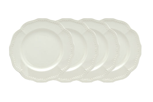 White Four Piece Round Scallop Stoneware Service For Four Salad Plate Set