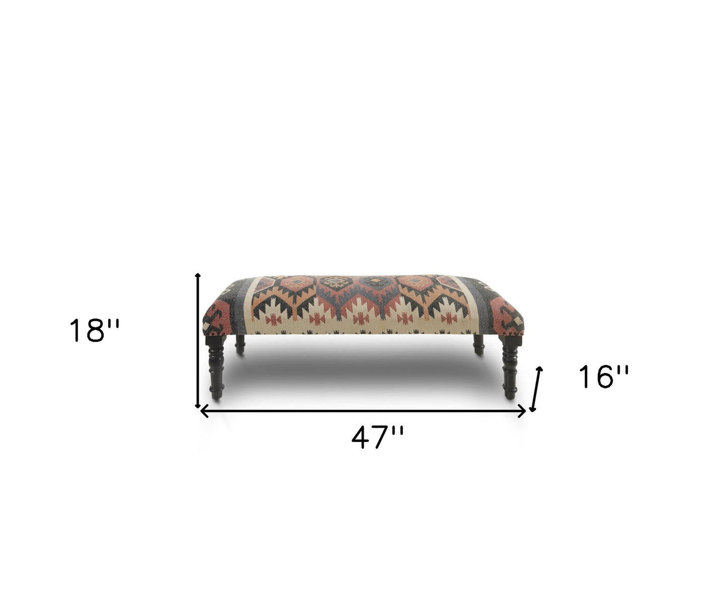 47" Brown Red and Natural Black Leg Southwest Upholstered Bench