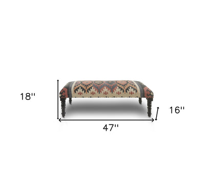 47" Brown Red and Natural Black Leg Southwest Upholstered Bench