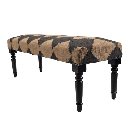 47" Tan And Black Black Leg Checkered Upholstered Bench