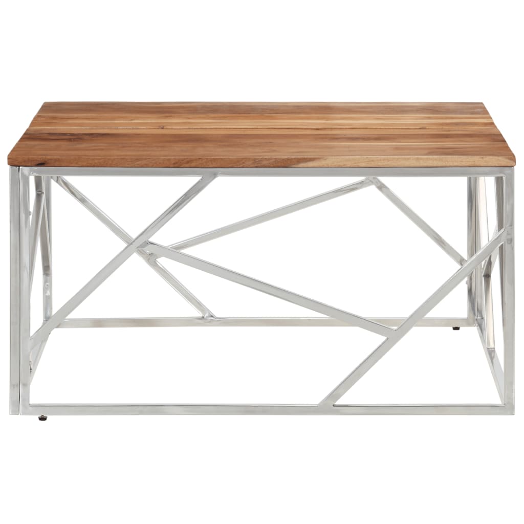 Coffee Table Silver Stainless Steel and Solid Acacia Wood