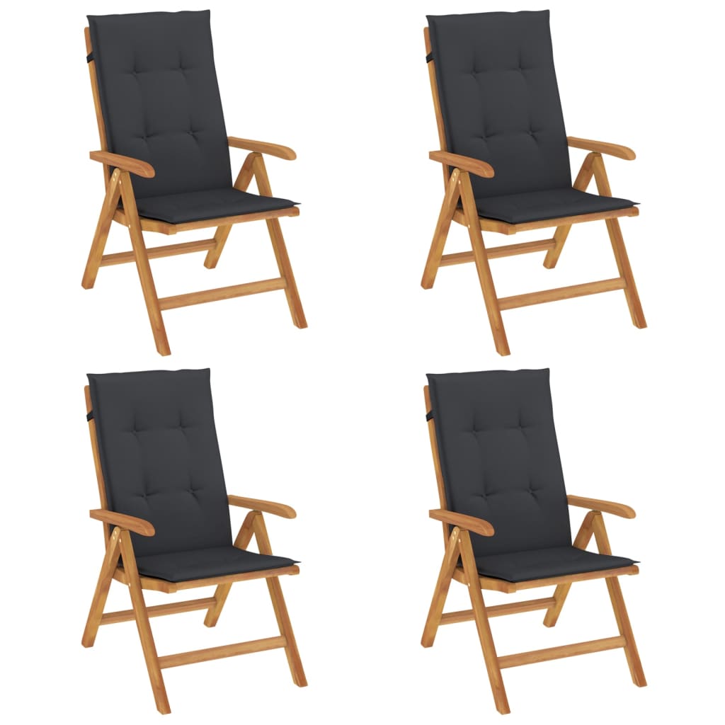 Reclining Patio Chairs with Cushions 4 pcs Solid Wood Teak