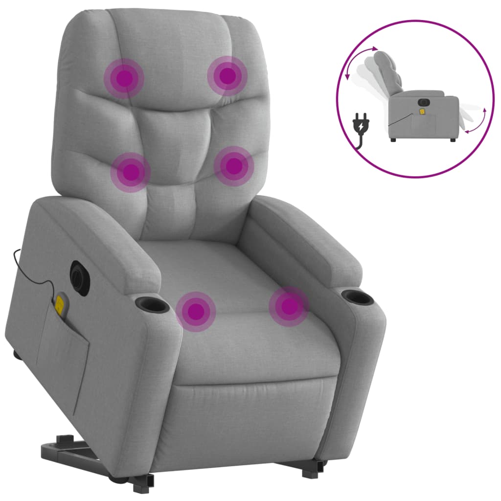 Electric Stand up Massage Recliner Chair Light Gray Fabric