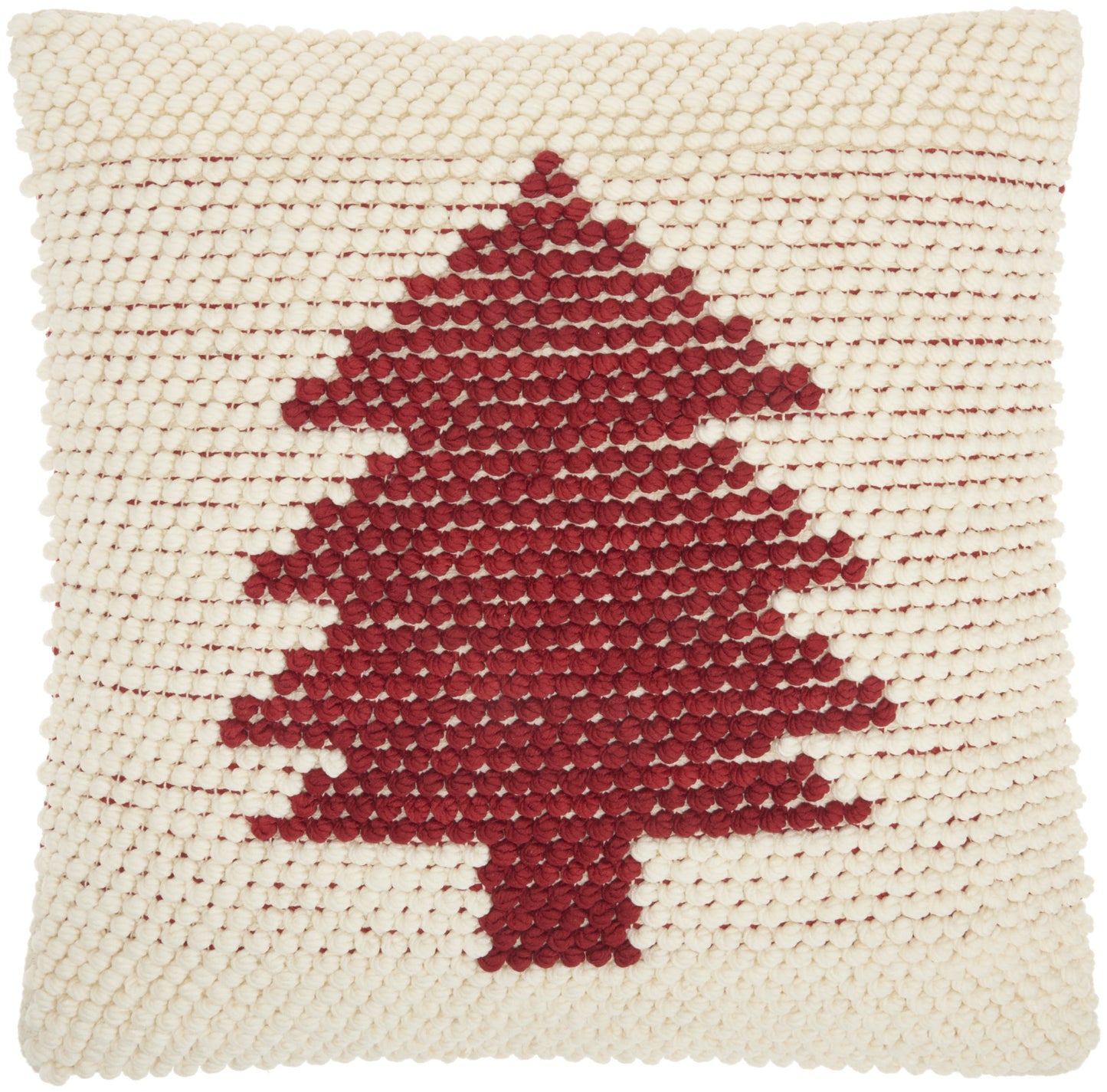 20" X 20" Ivory And Red Zippered Handmade Polyester Christmas Tree Throw Pillow