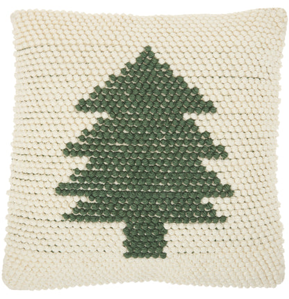 20" X 20" Green And Ivory Christmas Tree Textural Throw Pillow