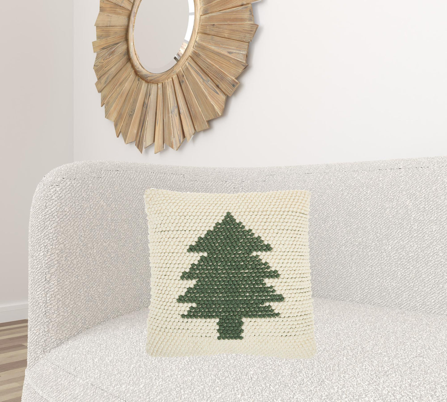 20" X 20" Green And Ivory Christmas Tree Textural Throw Pillow