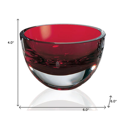 6" Red Mouth Blown Crystal Thick Walled Bowl