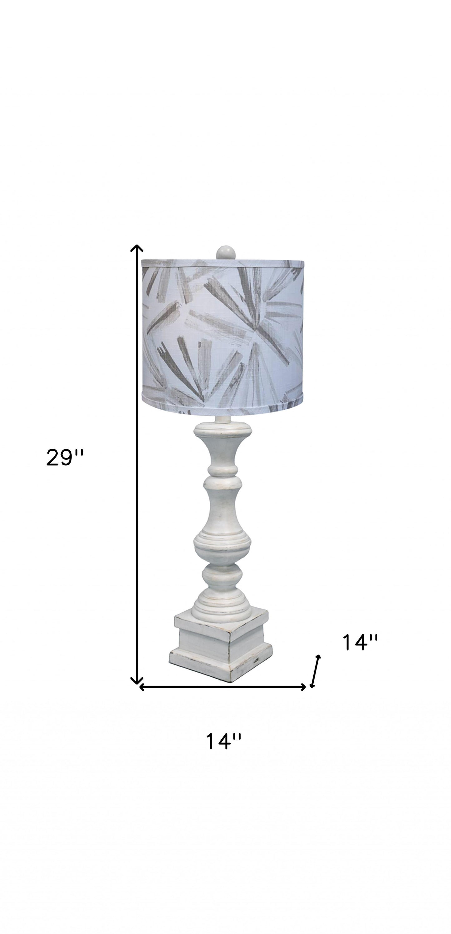 29" Antique White Candlestick Table Lamp With Gray Abstract Drum Shade