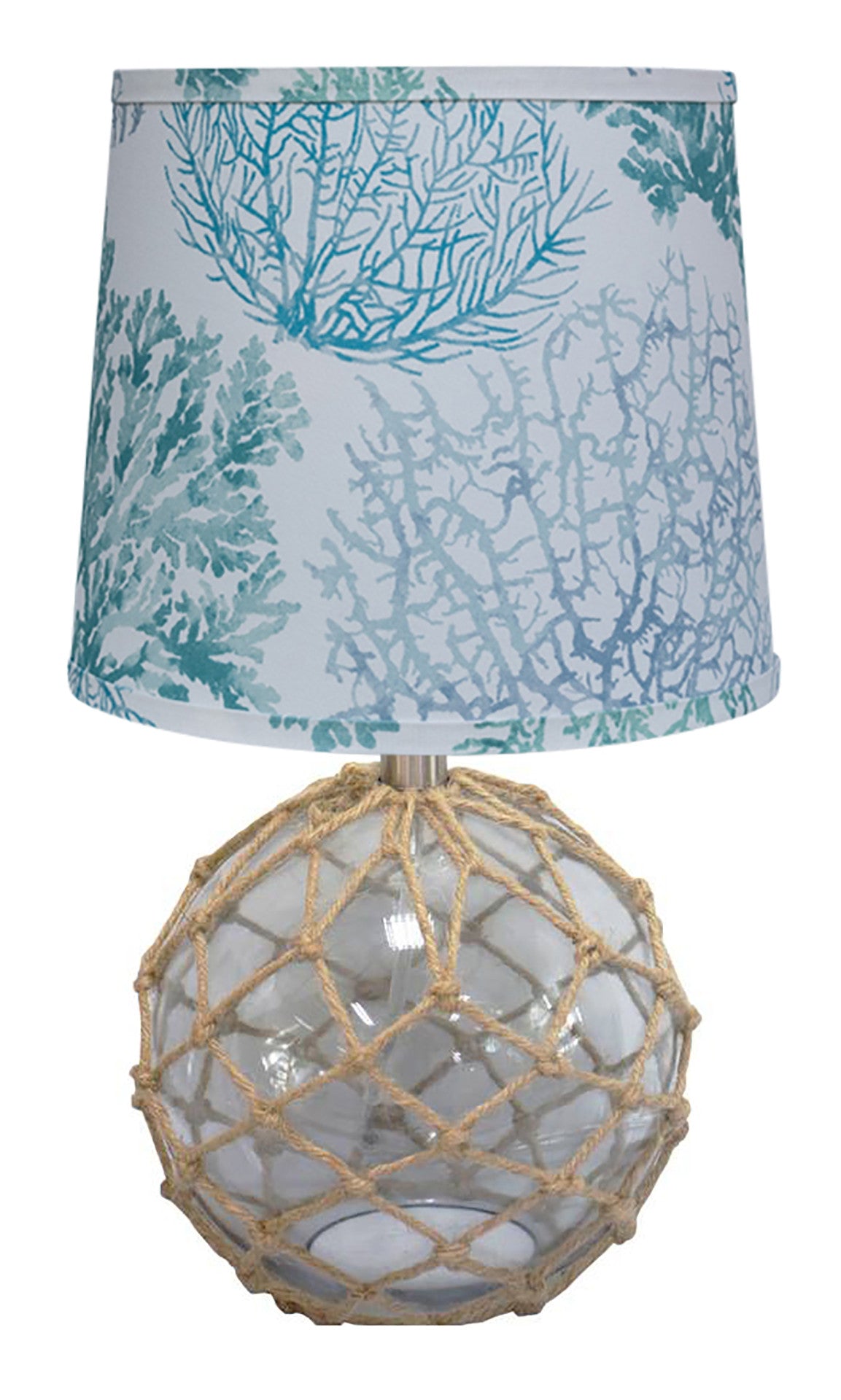 20" Glass with Rope Globe Table Lamp With Aqua Coral Shade