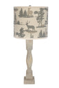 30" Rustic Gray Whitewash Table Lamp With Ivory And Gray Woodland Deer Drum Shade