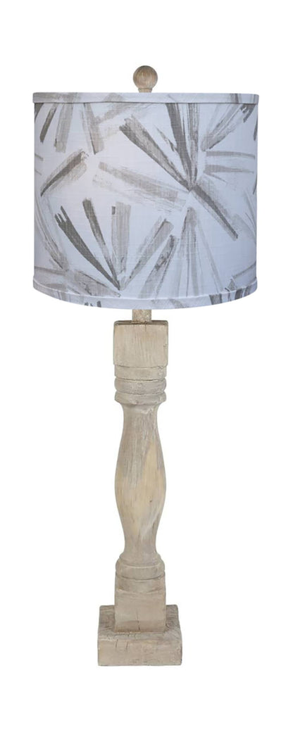 30" Graywash Taupe Candlestick Table Lamp With Gray Abstract Shade