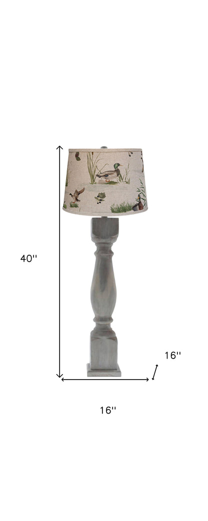 40" Rustic Washed Gray Standard Table Lamp With Beige And Green Duck Empire Shade