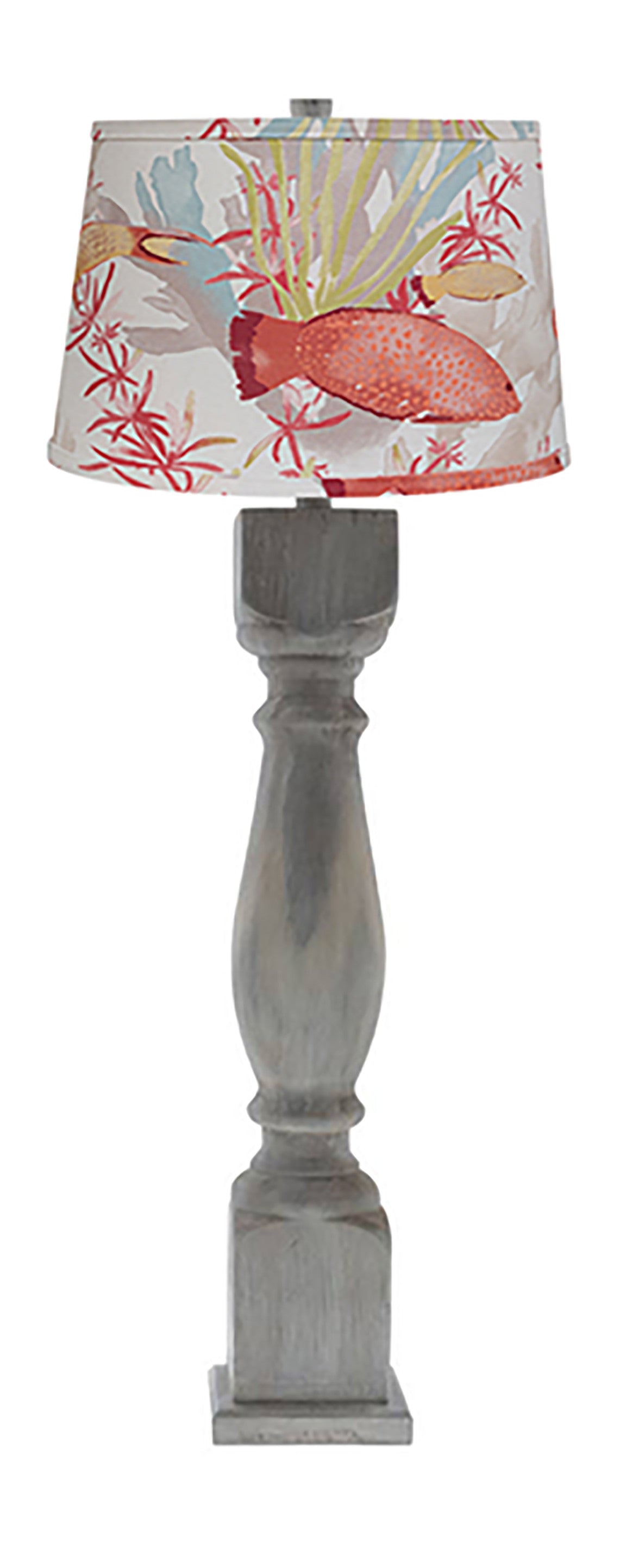 40" Rustic Washed Gray Table Lamp With White And Tropical Fish Empire Shade