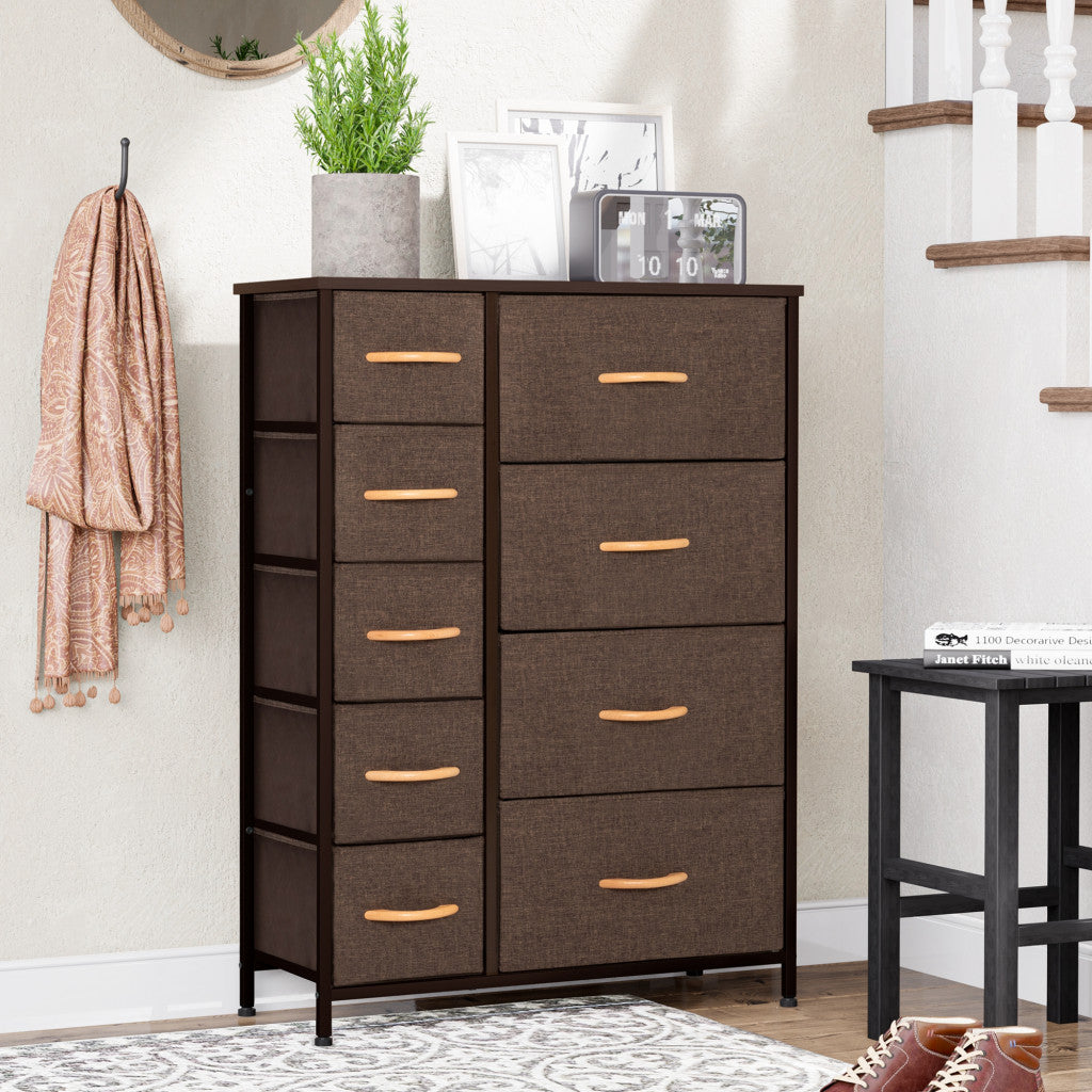 27" Brown Steel and Fabric Nine Drawer Combo Dresser