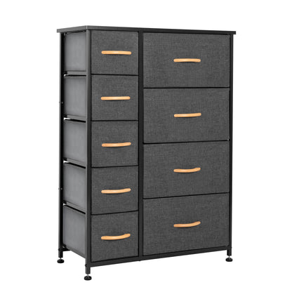 27" Gray and Black Steel and Fabric Nine Drawer Combo Dresser