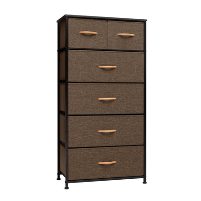 23" Brown Steel and Fabric Six Drawer Combo Dresser