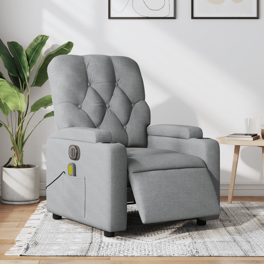 Electric Massage Recliner Chair Light Gray Fabric