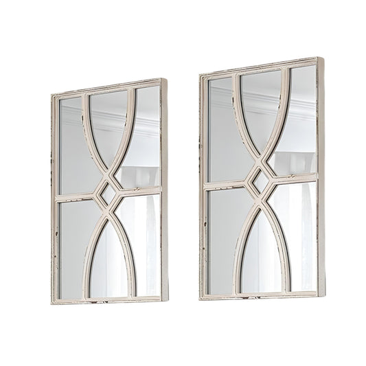 Set of Two White Solid and Engineered Wood Framed Accent Mirror