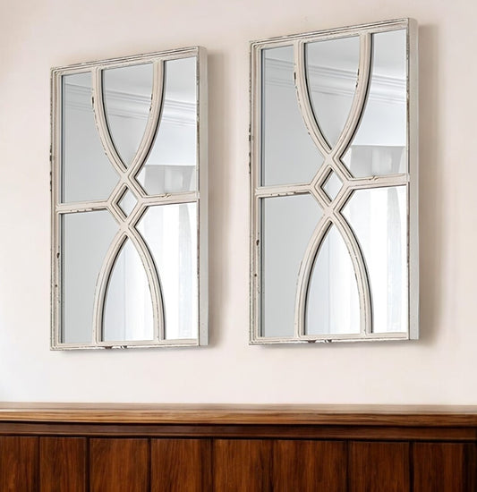 Set of Two White Solid and Engineered Wood Framed Accent Mirror