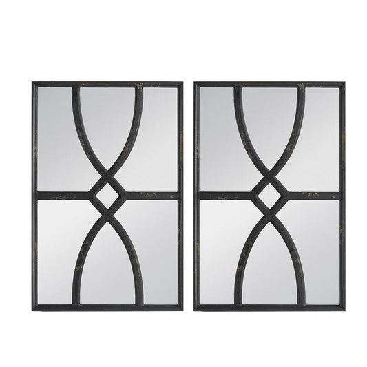 Set of Two Black Solid and Engineered Wood Framed Accent Mirror