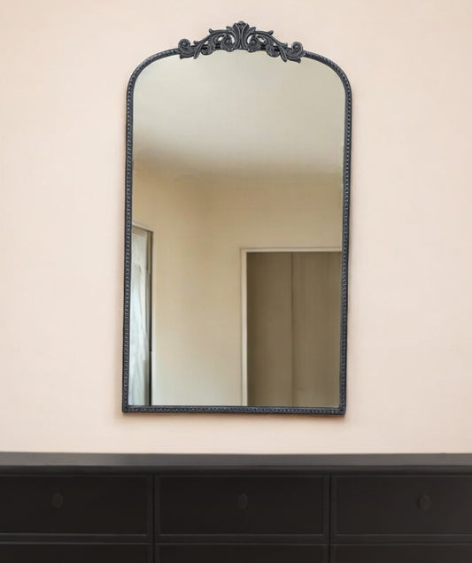 42" Black Arch Iron Framed Accent Mirror