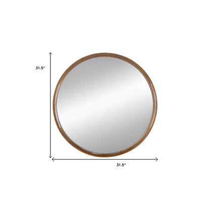 32" Brown Round Framed Accent Mirror