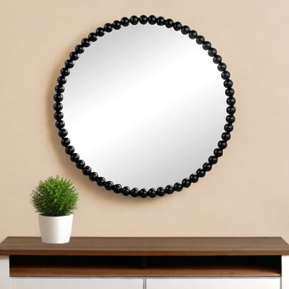 32" Black Round Iron Framed Accent Mirror