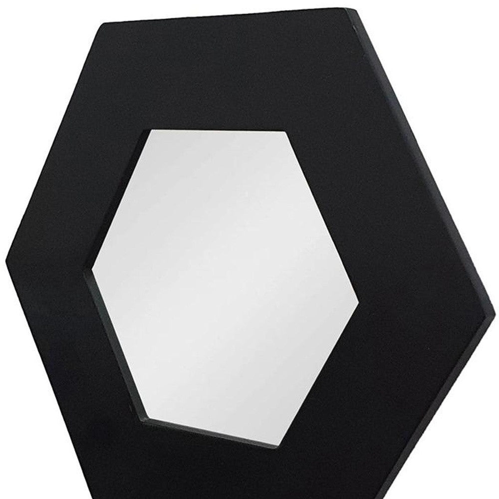 19" Black Hexagon Wood Framed Accent Mirror