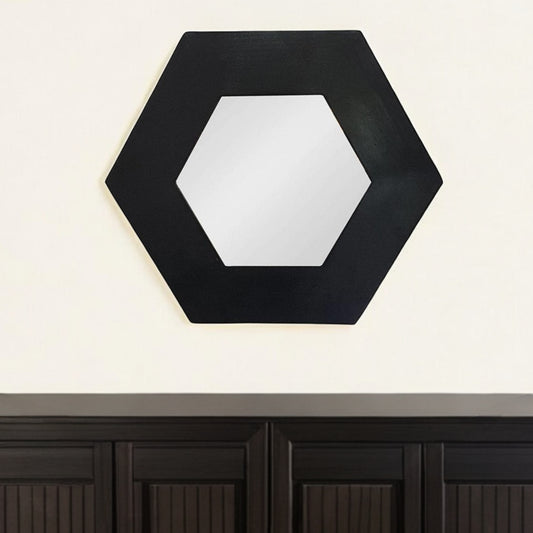 19" Black Hexagon Wood Framed Accent Mirror